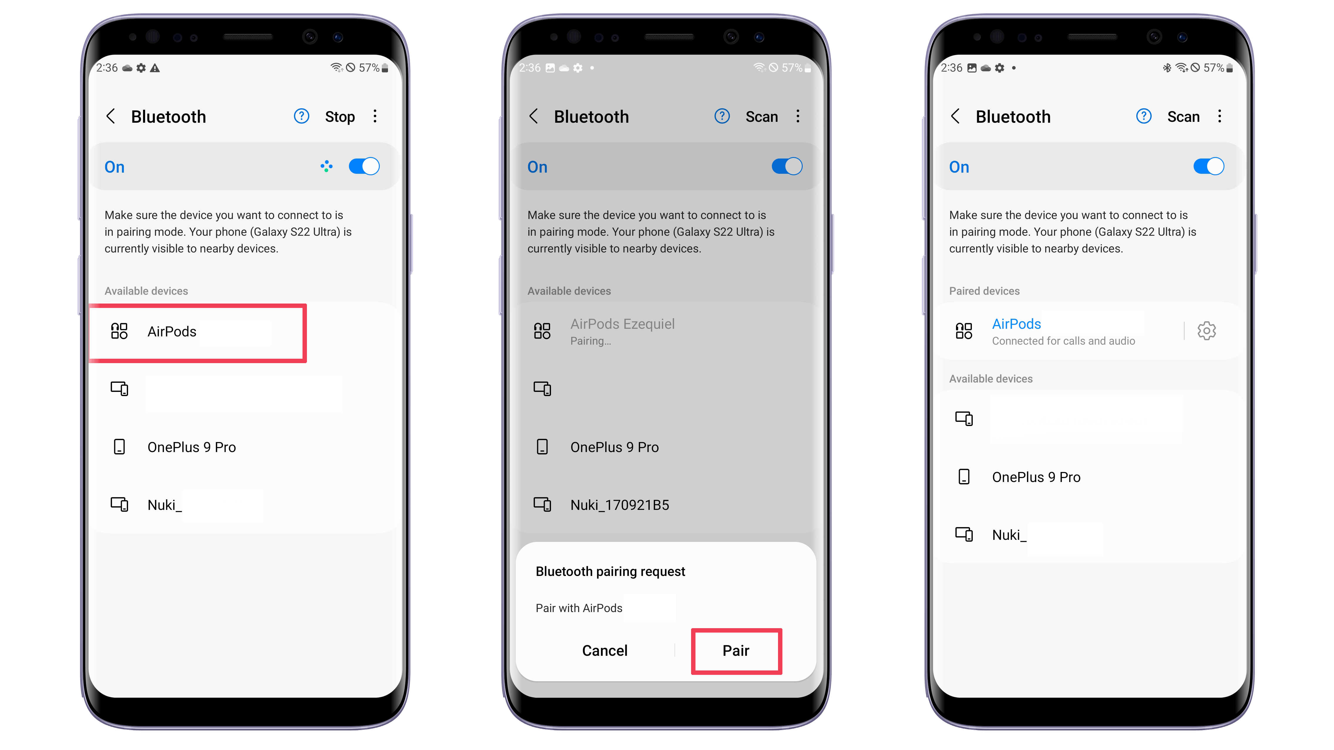 Connecting Apple AirPods on a Samsung Galaxy phone
