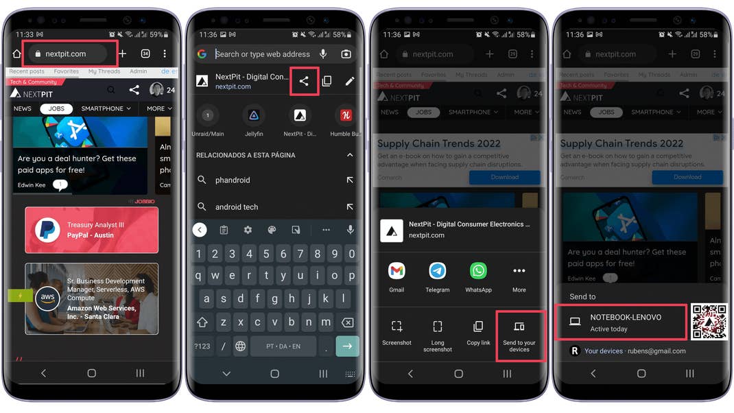 Share Chrome tabs from phone to PC