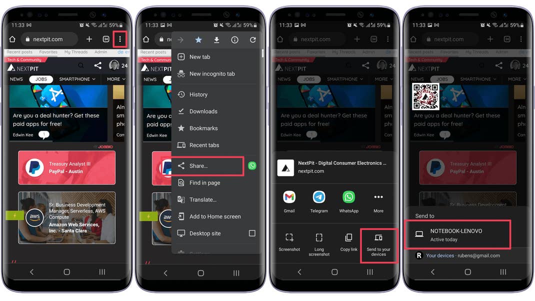 Share Chrome tabs from phone to PC