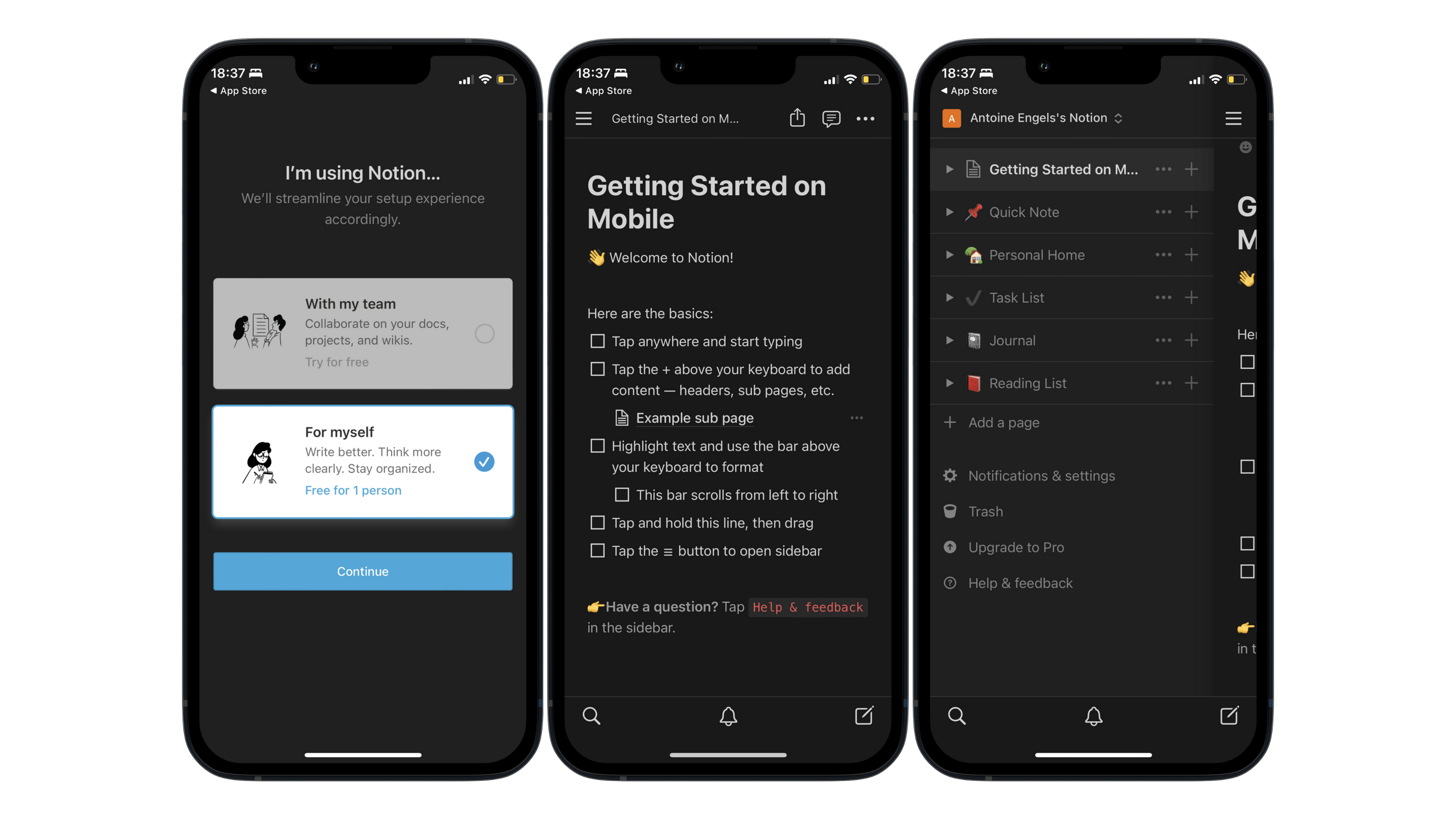Application Notion captures d ecran