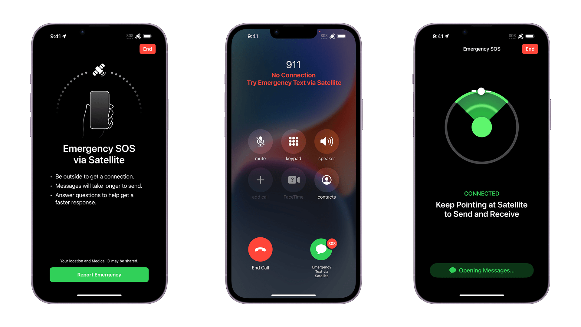 Le processus de configuration de SOS Urgence par satellite sur l'iPhone 14/15 est très intuitif et les instructions sont faciles à comprendre. / © Apple