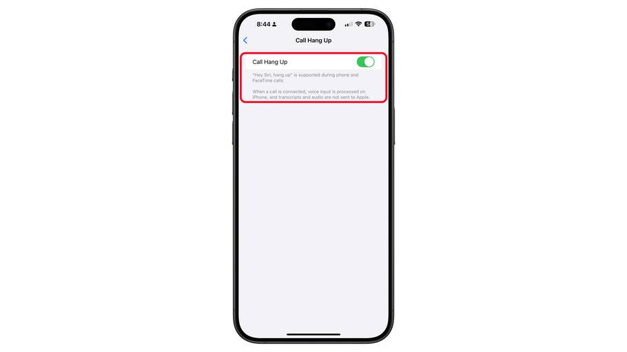Écran du0027iPhone montrant le paramètre u0027Raccrocheru0027 avec description et interrupteur.