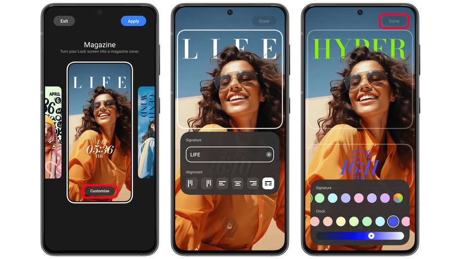 Capture du0027écran de Xiaomi HyperOS montrant les différents styles du0027écran de verrouillage