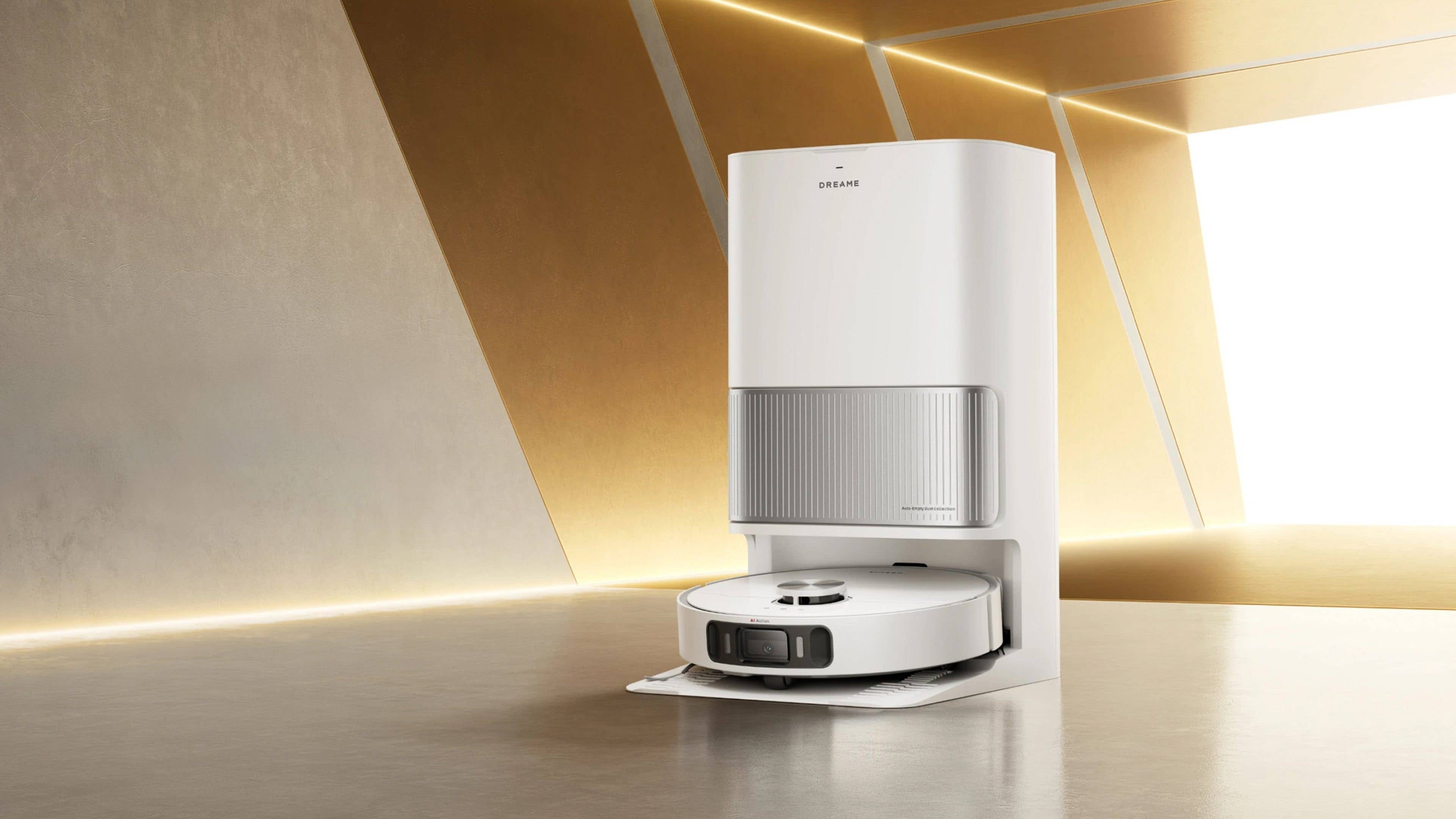 Aspirateur robot Dreame L40 Ultra AE au design blanc épuré avec station de base.