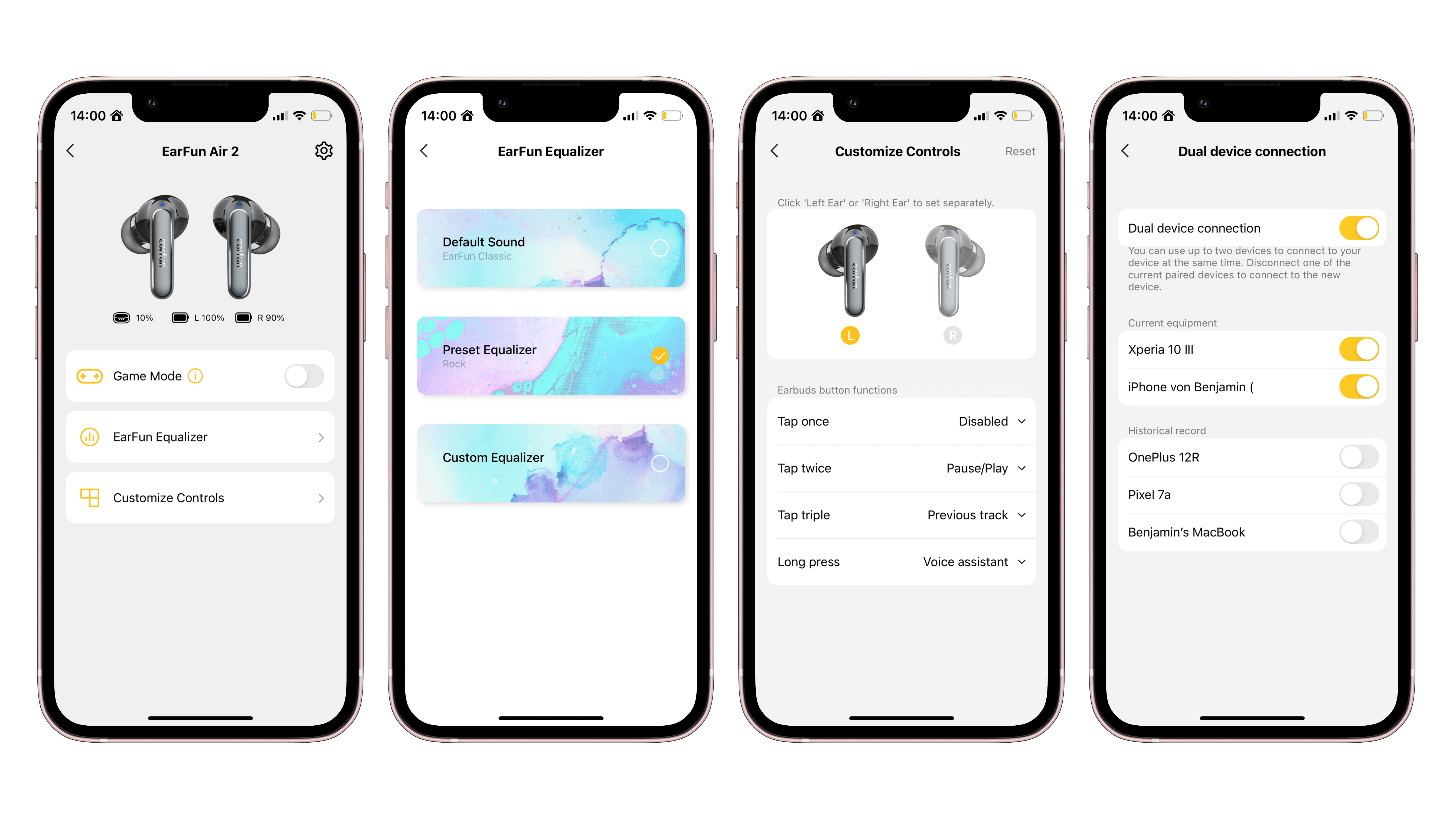 Captures d'écran application EarFun
