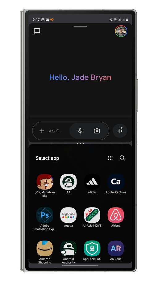 Un écran de smartphone affichant u0027Bonjour, Jade Bryanu0027 et divers icônes du0027applications.