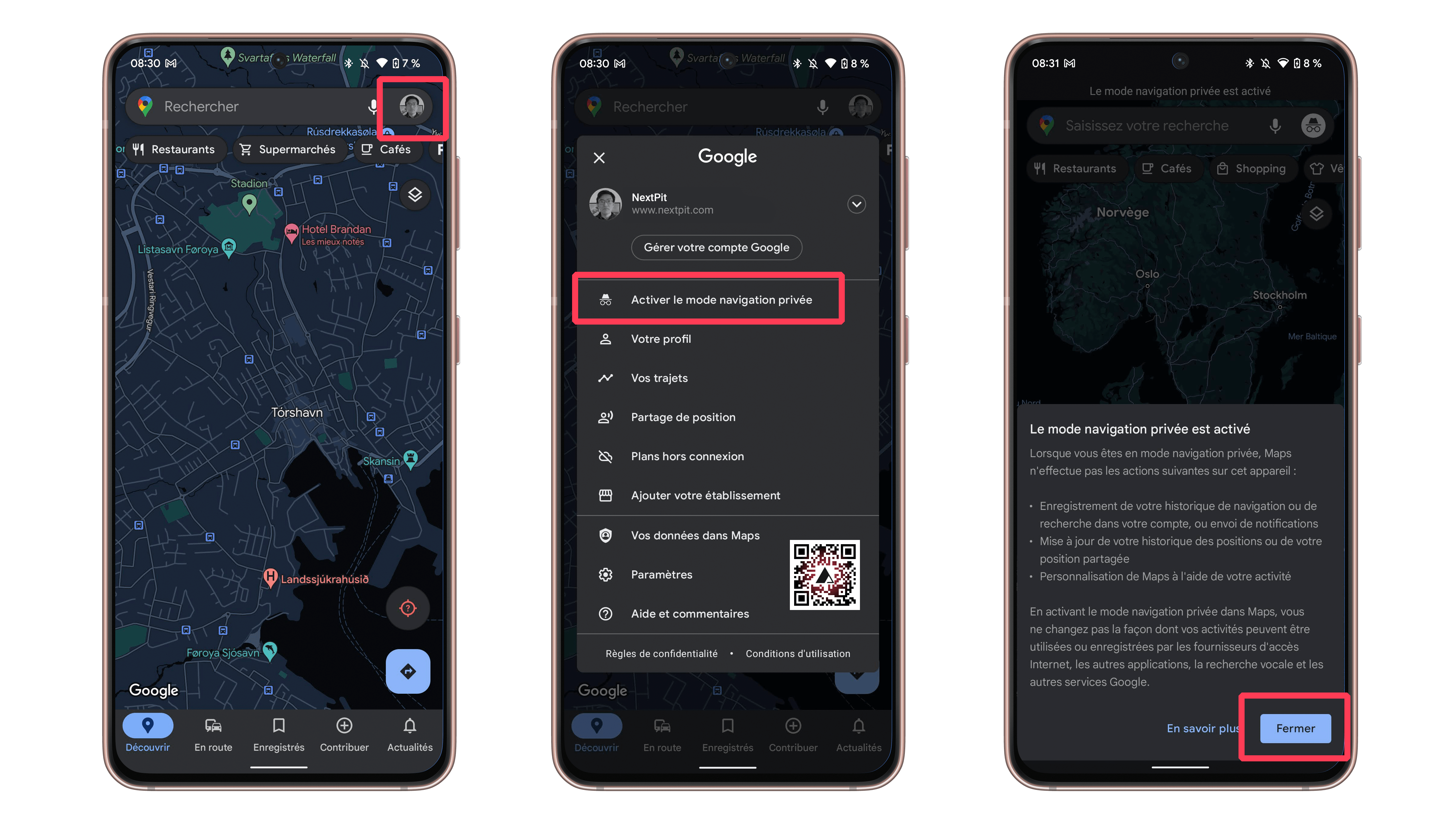 Captures d'écran Google Maps