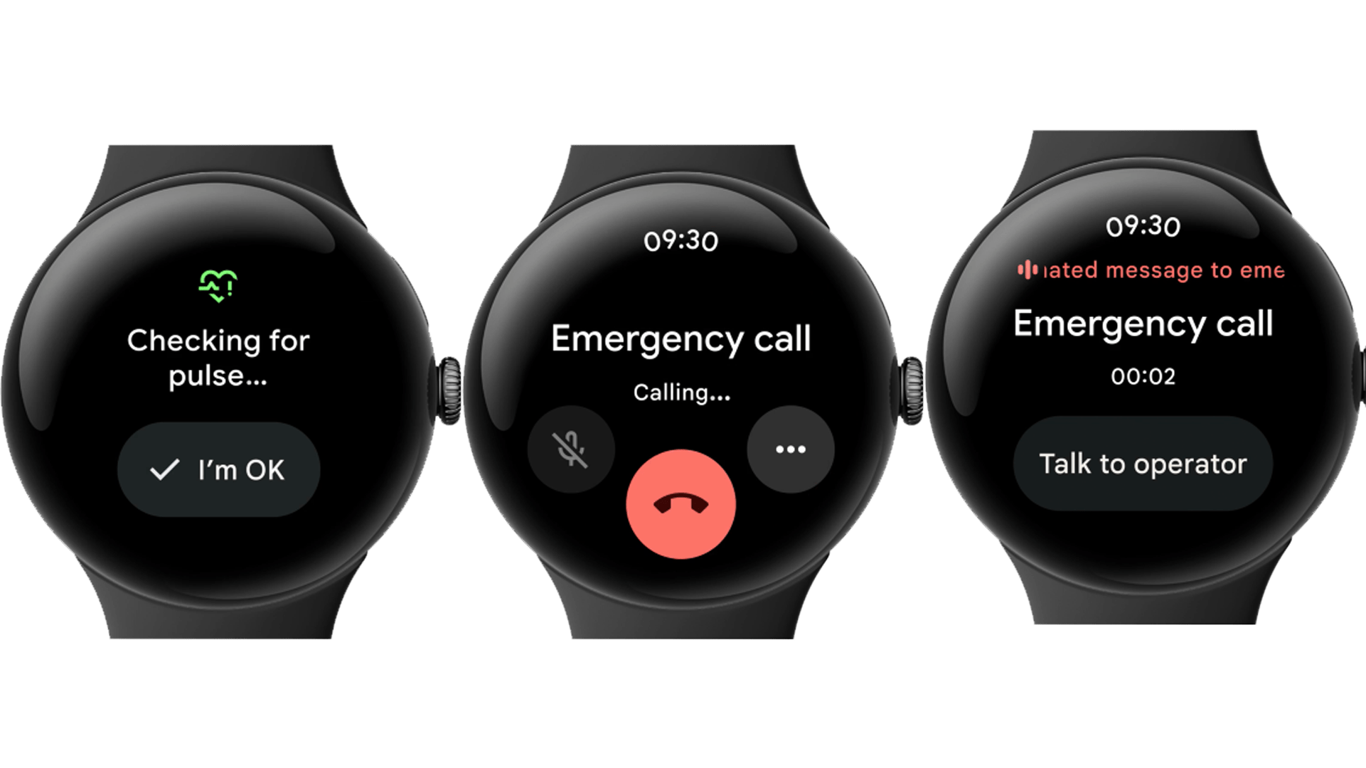 La séquence du fonctionnement de la détection de perte de pouls dans la Pixel Watch 3 en cas d'urgence