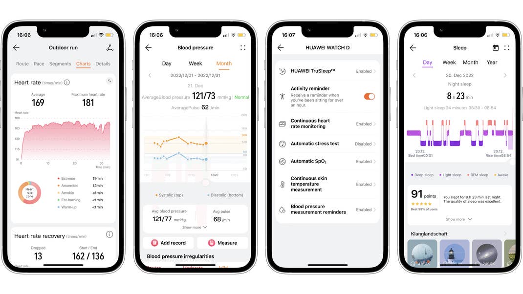 Screenshots Huawei Health App mit der Watch D
