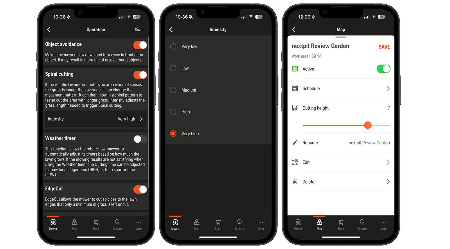 Captures d'écran application Husqvarna