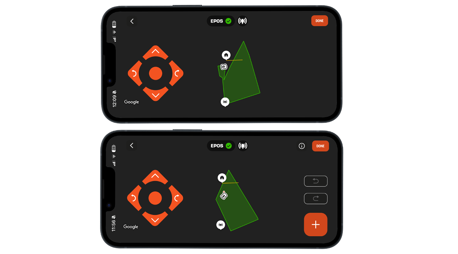 Captures d'écran de l'interface de contrôle pour la cartographie