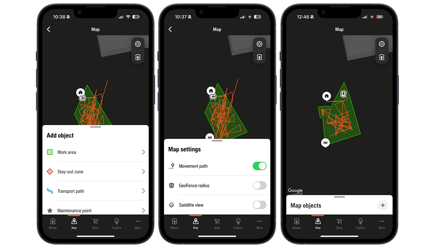 Captures d'écran de l'application Husqvarna 410XE