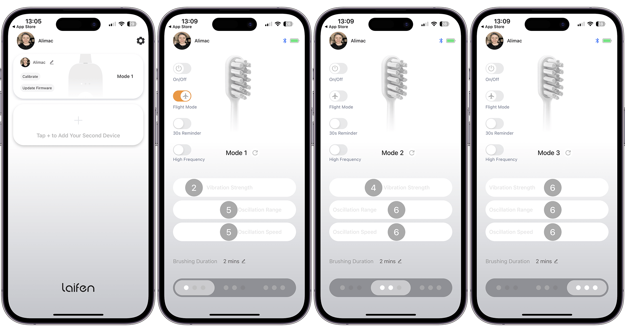 Captures d'écran de l'application de la Laifen Wave
