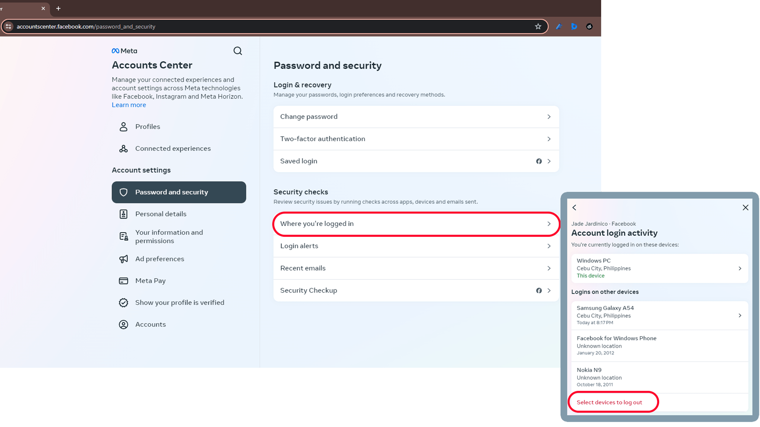 Vous pouvez également vous déconnecter de votre compte Messenger sur Android ou iPhone en accédant au navigateur de votre ordinateur, puis au Centre de comptes dans les paramètres