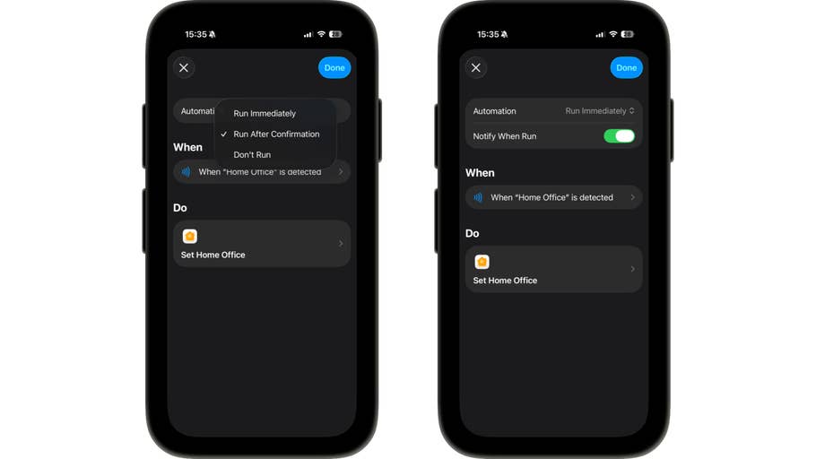 Paramètres du0027automatisation de lu0027autocollant NFC sur un smartphone, y compris les options de notification et du0027actions.