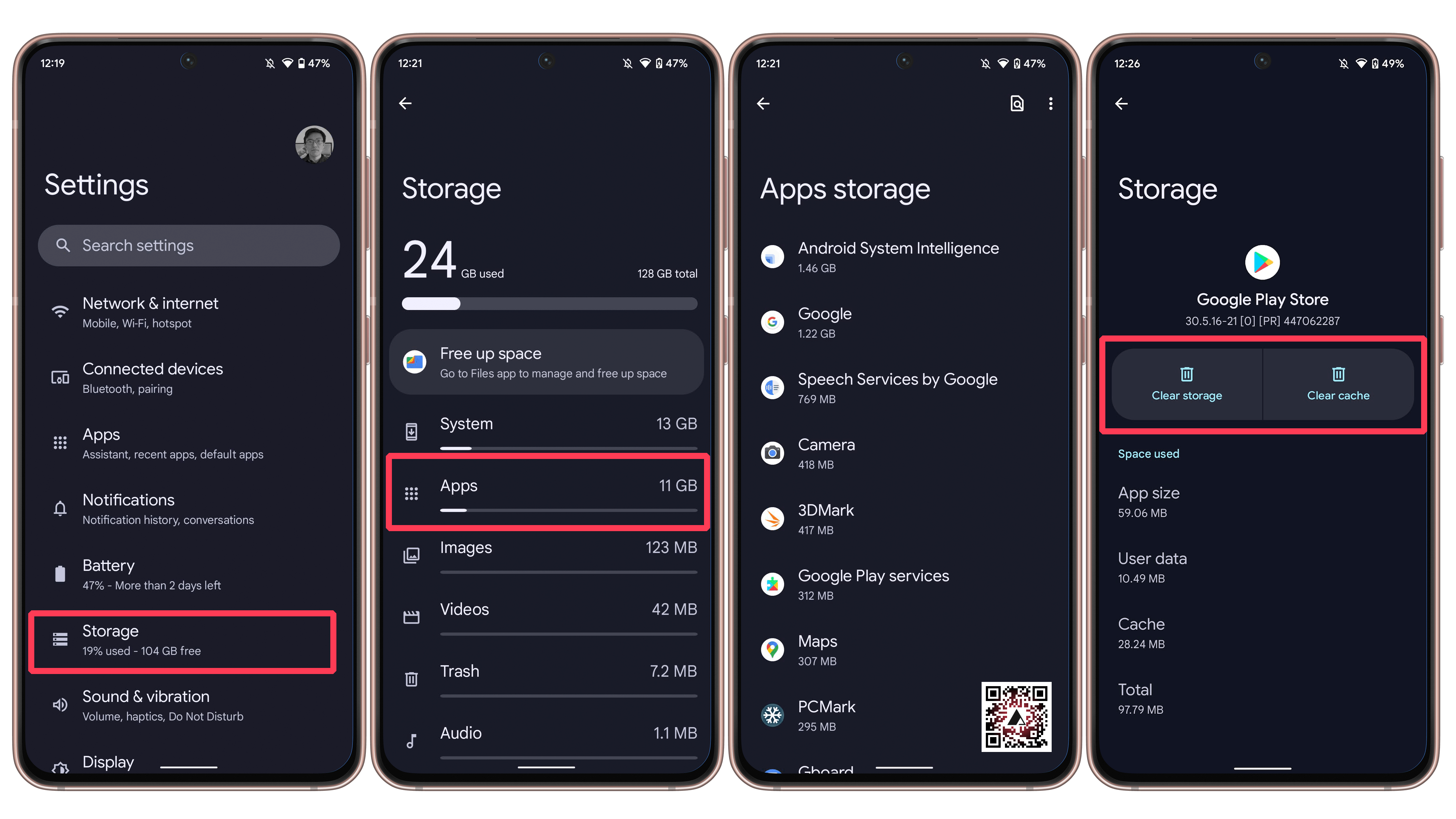 Captures d'écran paramètres Android