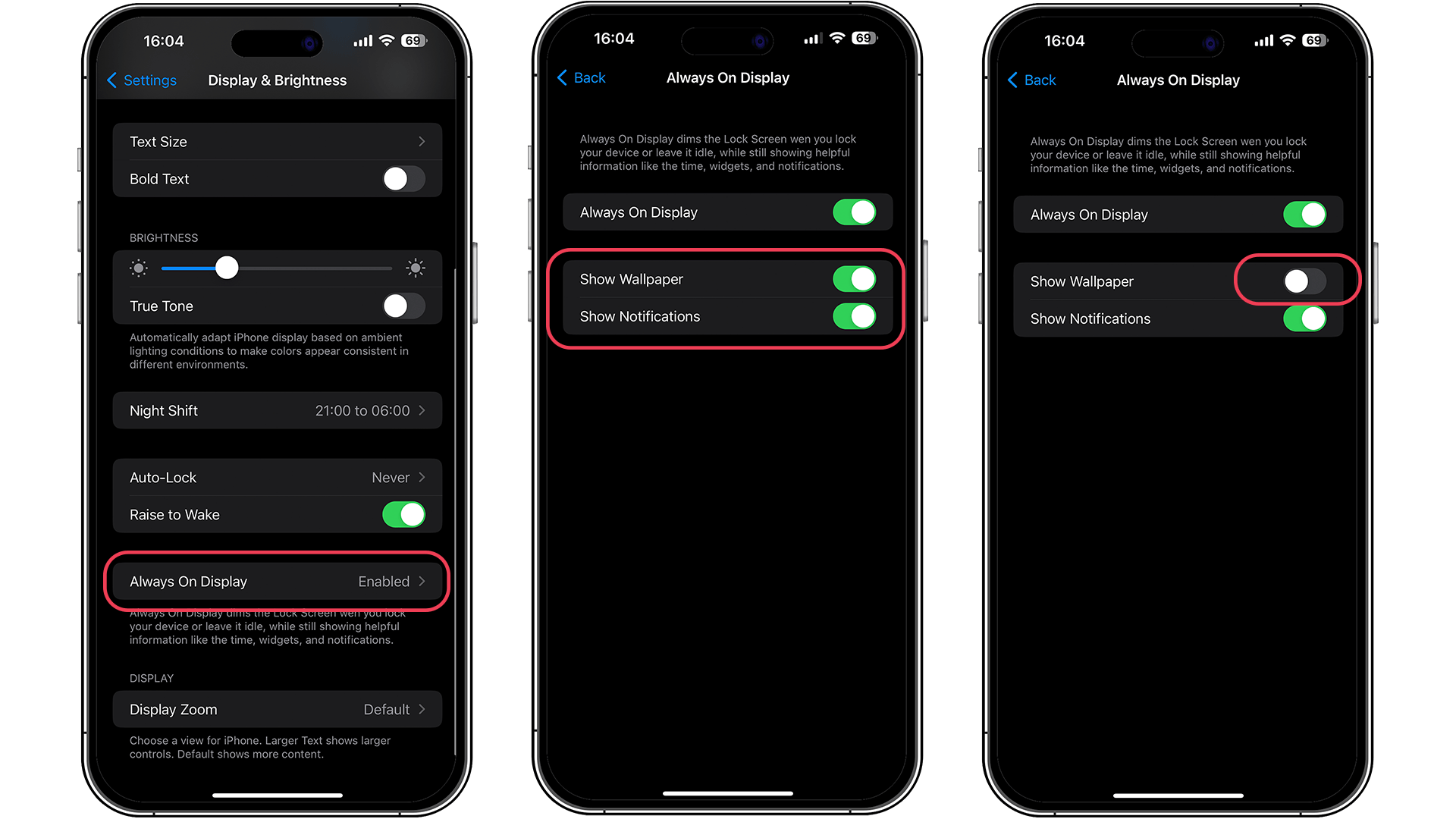 iPhone 14 Pro Max always on display desactiver fond d ecran capture d ecran