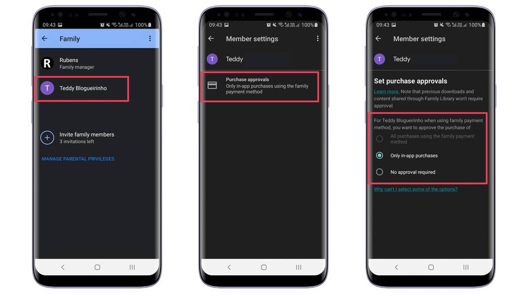 Google Play Store parental approvals