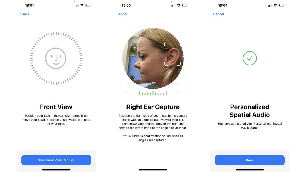 Screenshots mit Erklärung zum Einrichten von Personalized Spatial Audio