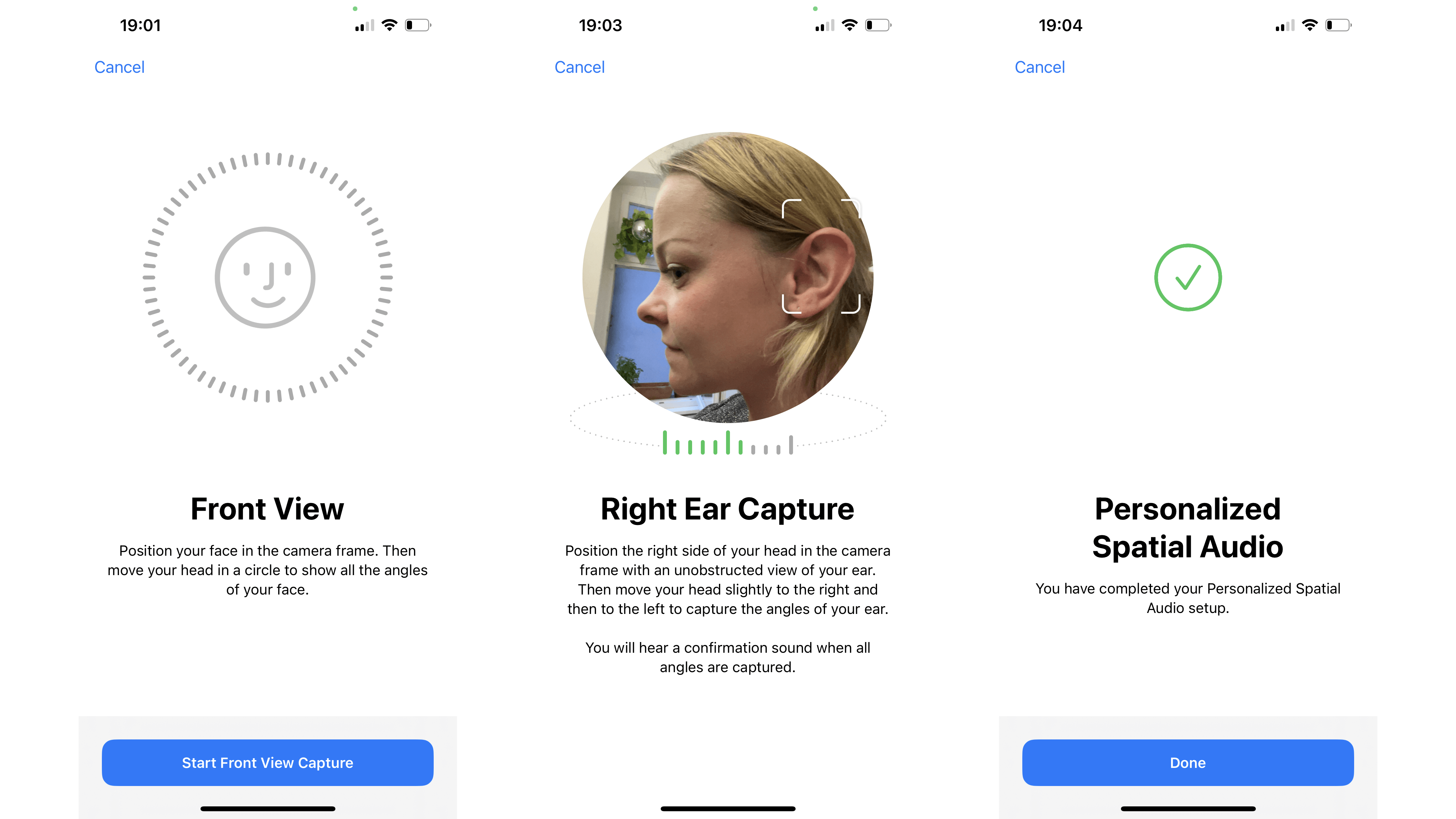 Screenshots mit Erklärung zum Einrichten von Personalized Spatial Audio