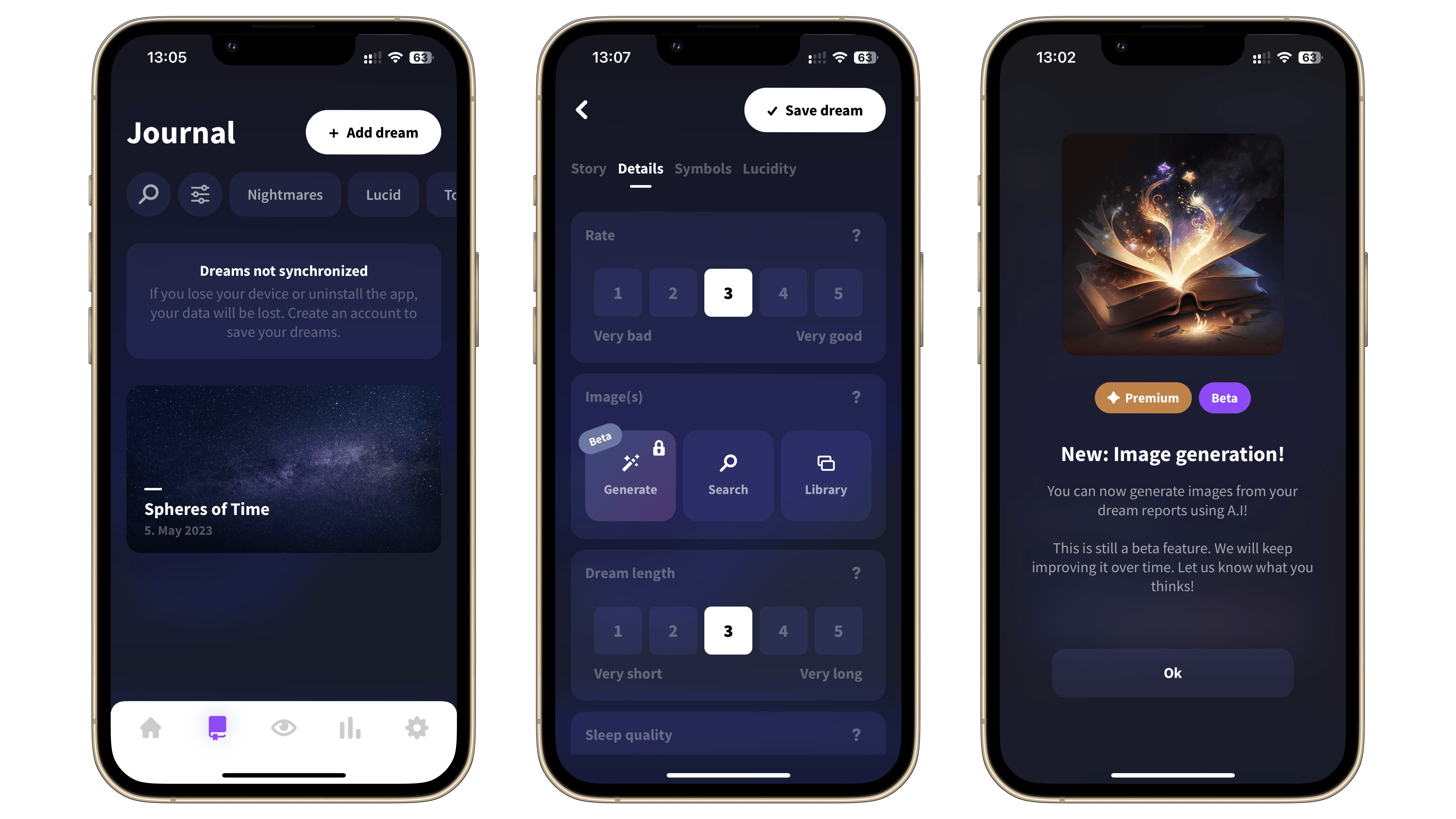 Captures d'écran application Oniri