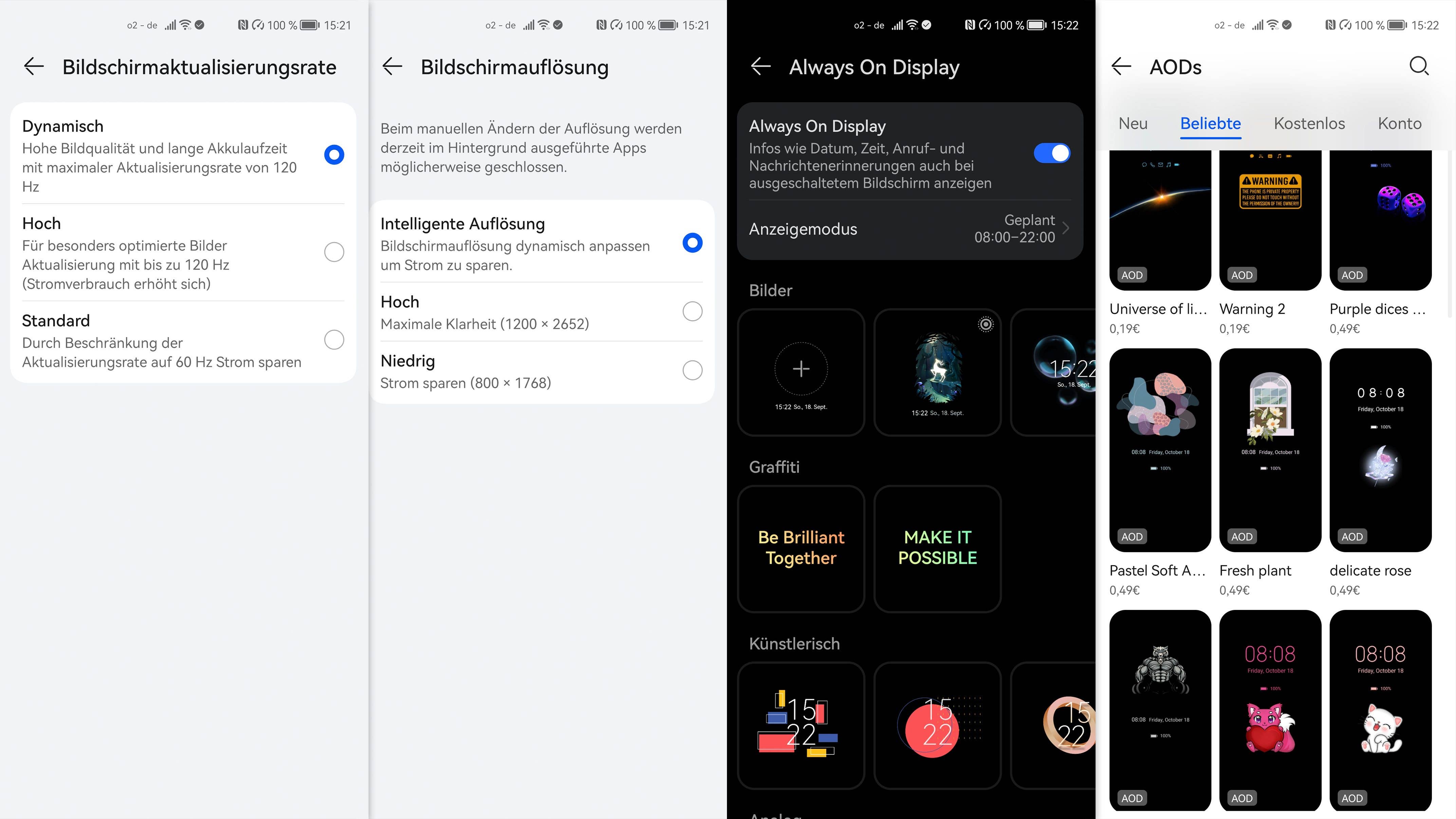 Unterschiedliche Display-Einstellungen auf den Huawei Nova 10 Pro