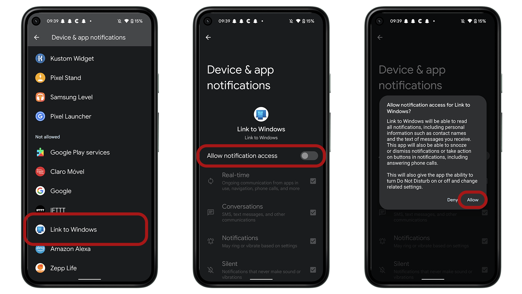 Lien avec Windows comment autoriser notifications captures d'écran