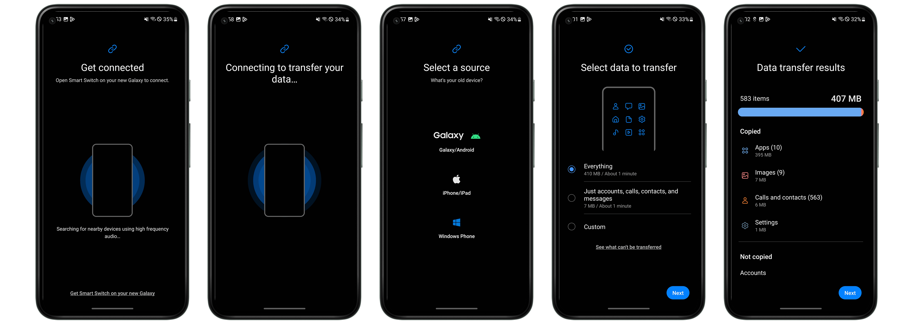 Captures d'écran Samsung Smart Switch
