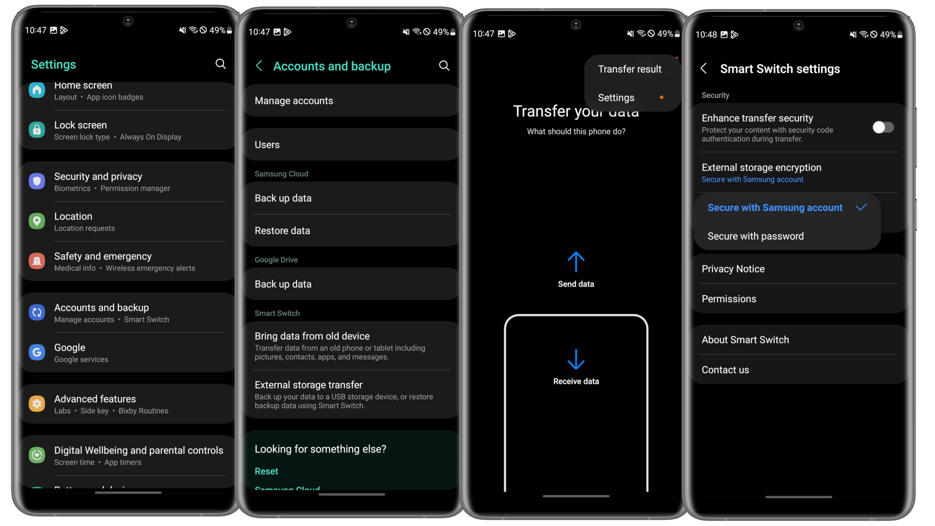 Captures d'écran Samsung Smart Switch
