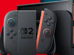 Une console Nintendo Switch 2 avec des manettes Joy-Con, au design noir et au logo.