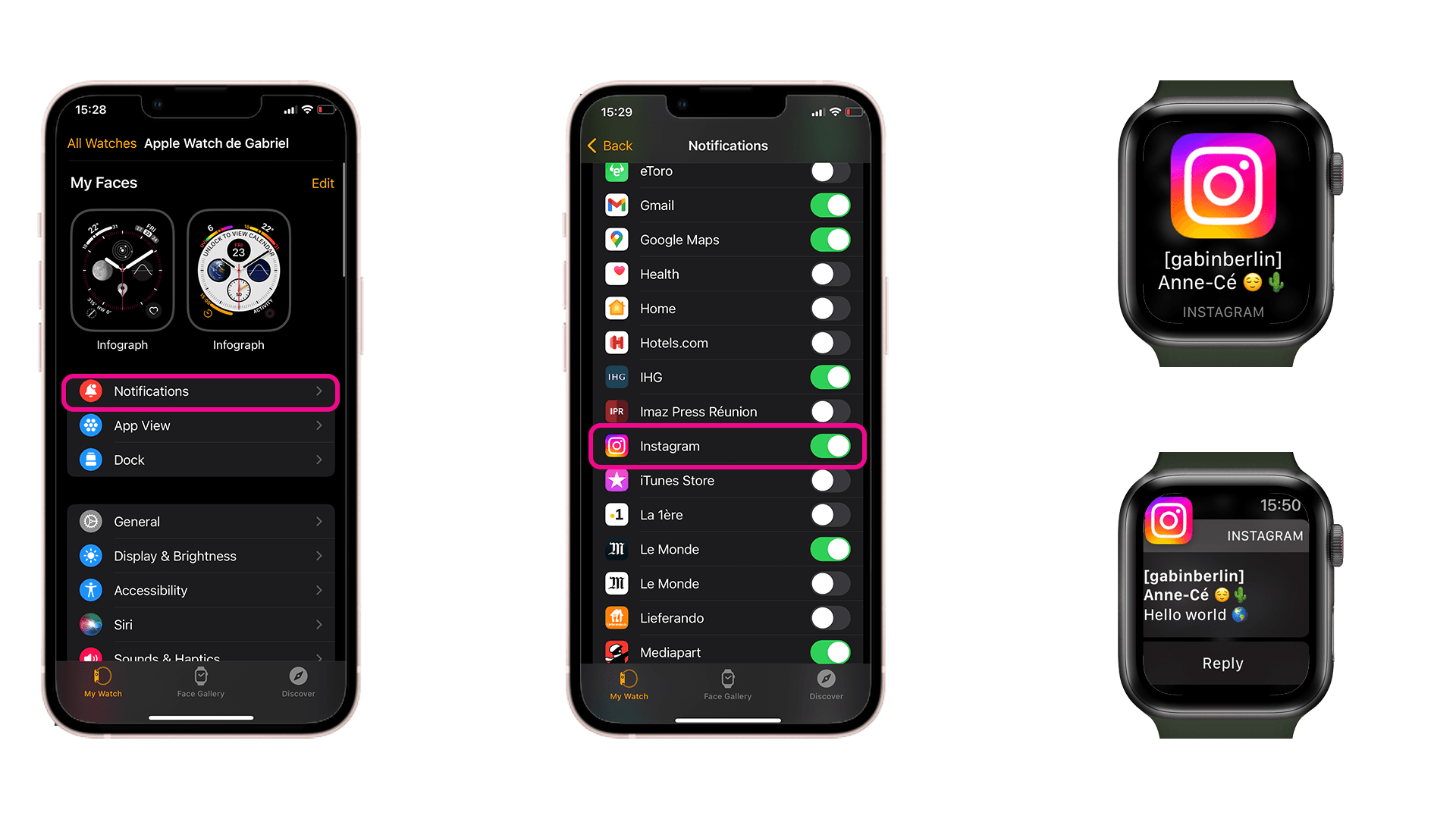 Activer les notifications d'Instagram sur l'Apple Watch pour interagir