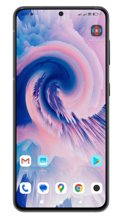 Un smartphone affichant un fond du0027écran abstrait coloré avec des icônes du0027application en bas.