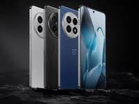 Trois smartphones OnePlus 13 de différentes couleurs affichés sur un fond sombre.