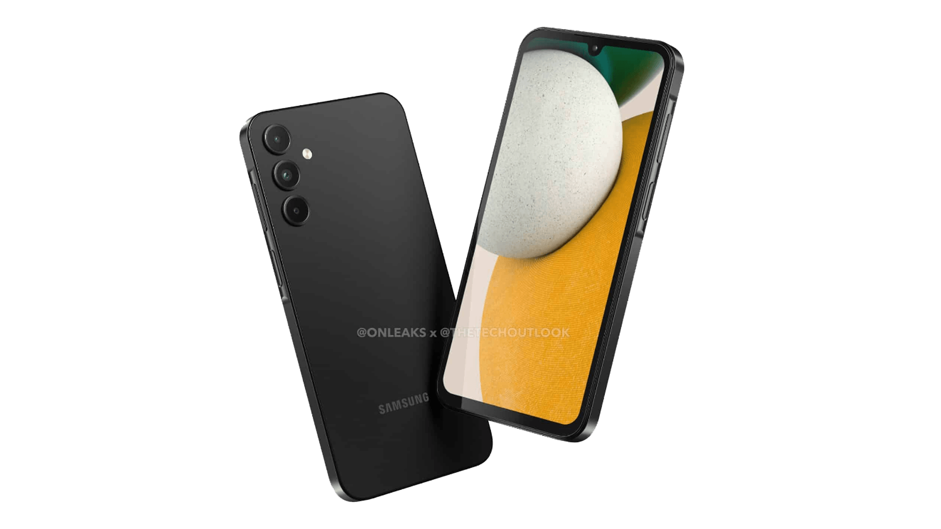 Un rendu du Samsung Galaxy A15 montre un cadre plat et des bords légèrement réduits. / OnLeaks / The Tech Outlook