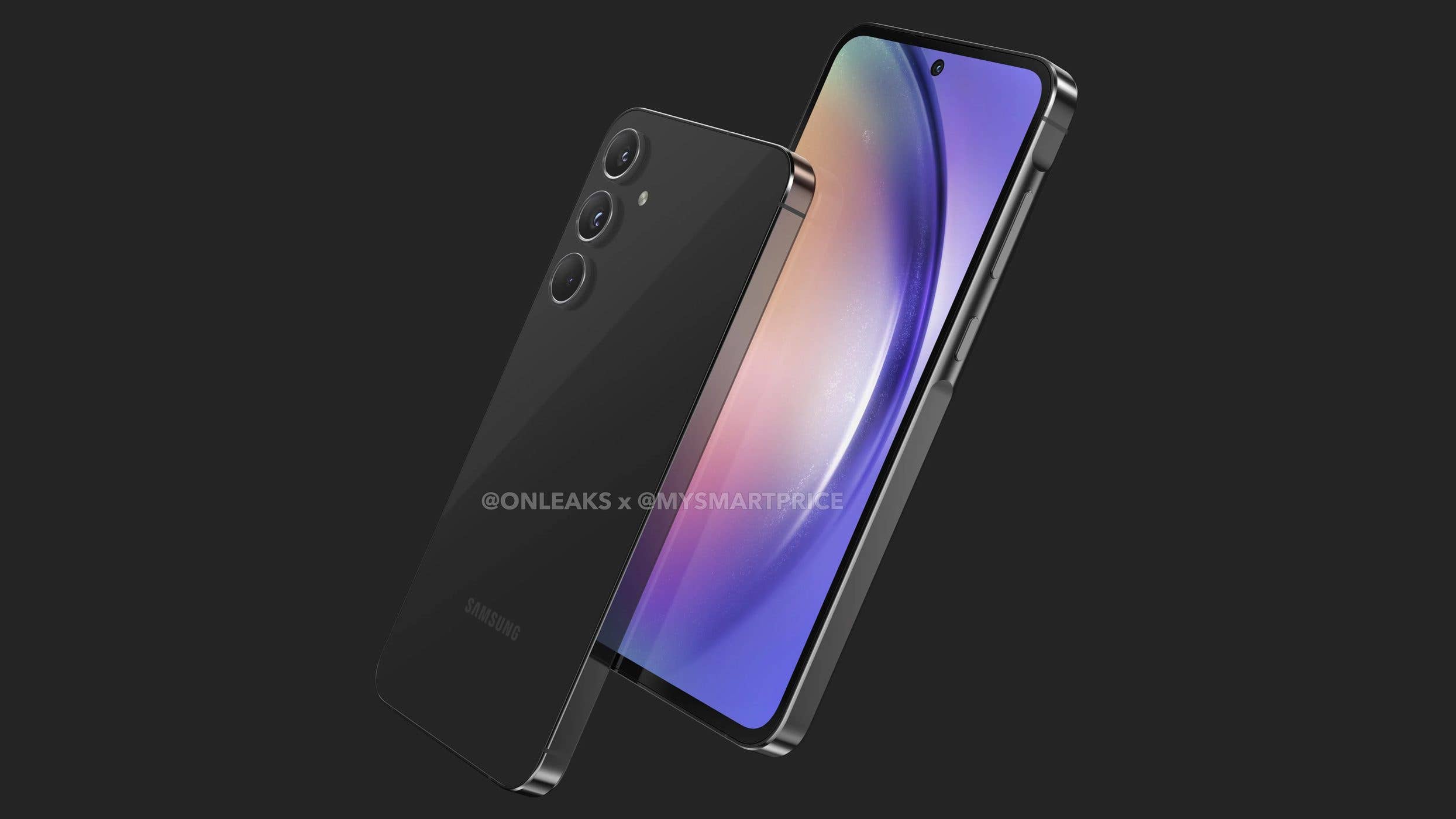 Le rendu du Samsung Galaxy A55 montre un cadre métallique plus plat. / OnLeaks/MySmartPrice
