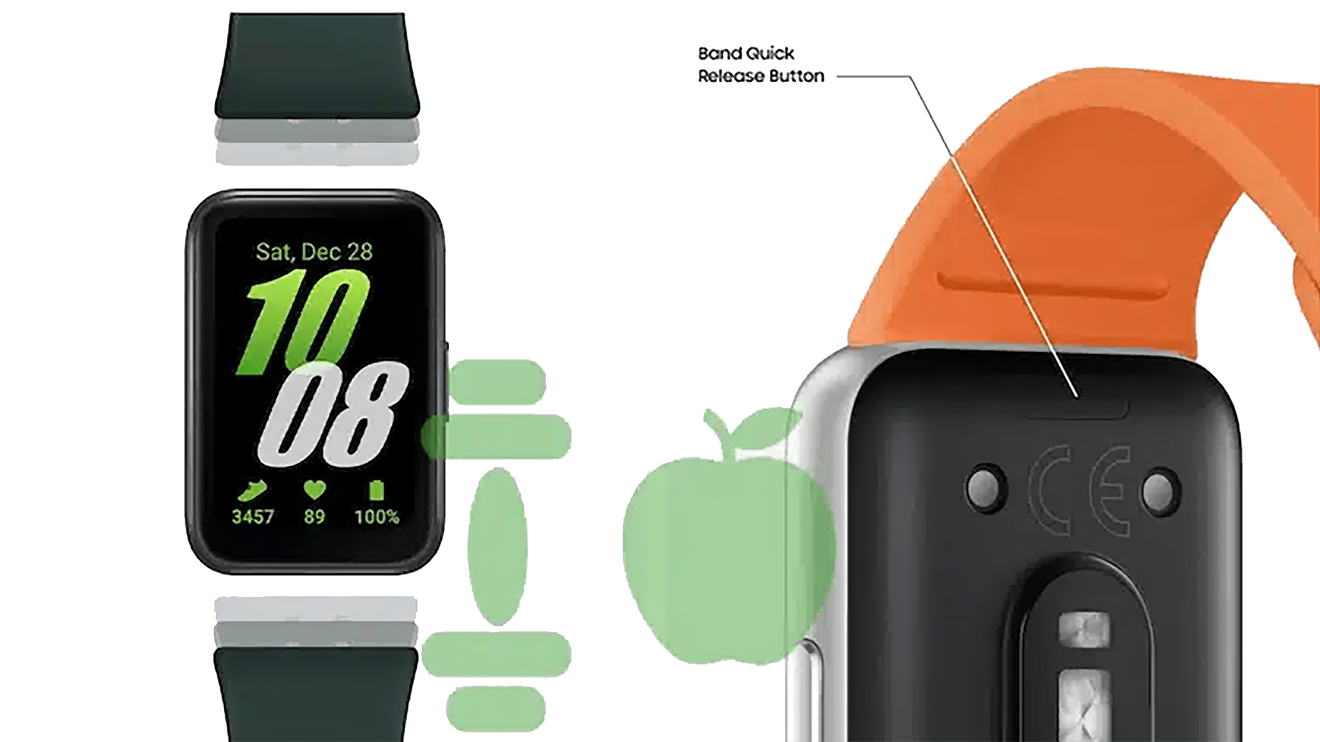 Le Galaxy Fit 3 est doté d'un bouton de déverrouillage rapide permettant d'attacher des bracelets ou des bandes. / Gadgets & Wearables