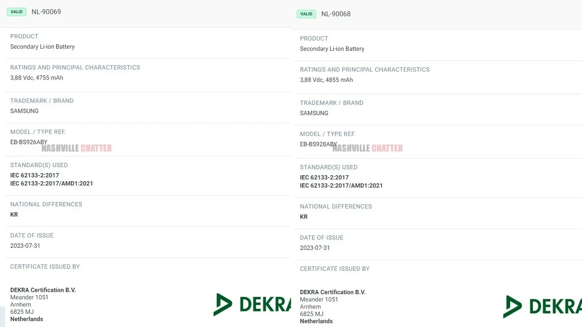 Les capacités des batteries des Samsung Galaxy S24+ et Galaxy S24 Ultra. / © Dekra NL