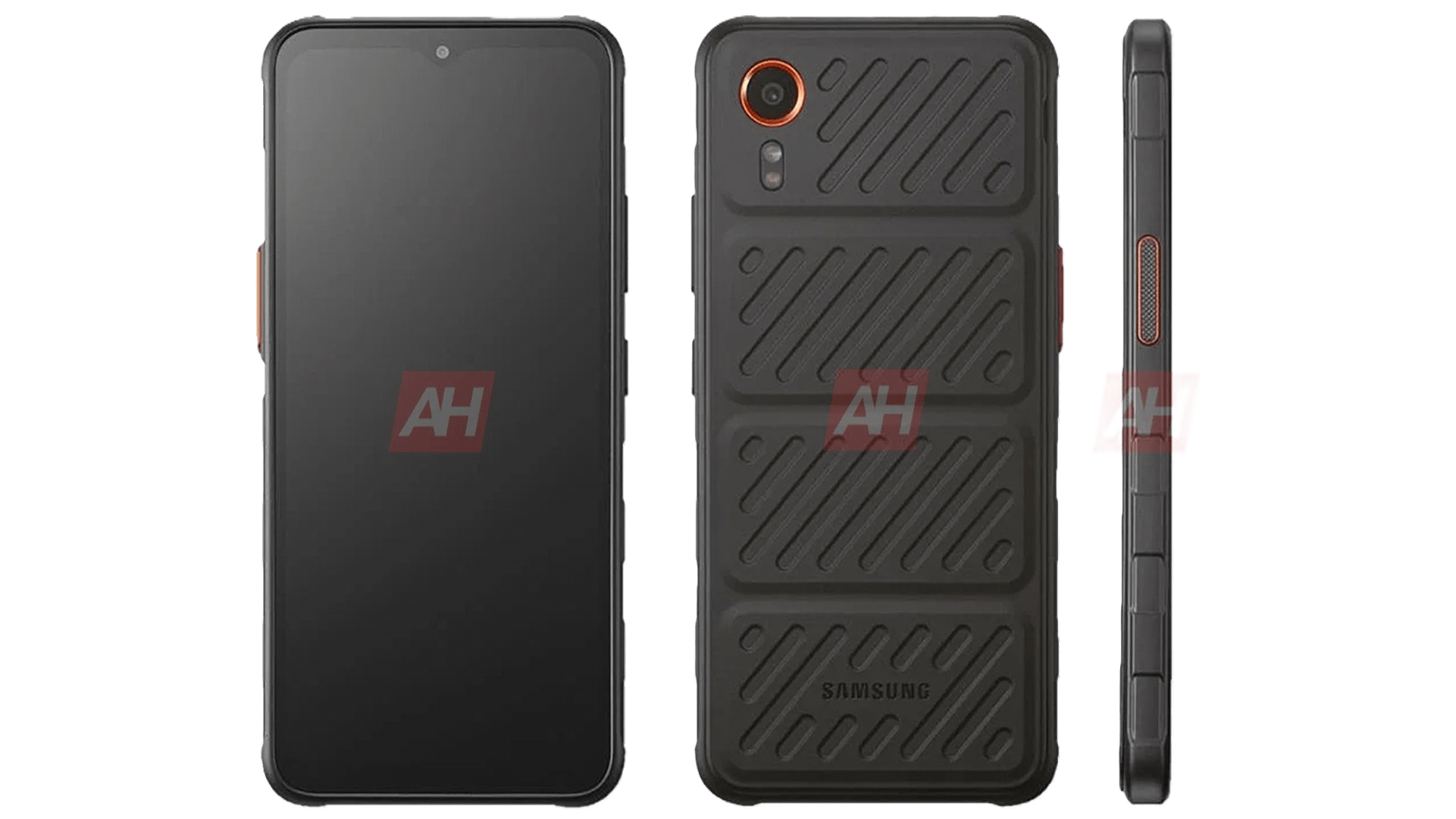 Un rendu présumé du smartphone durci Samsung Galaxy XCover 7 avec un nouveau design de valise. / © Android Headlines