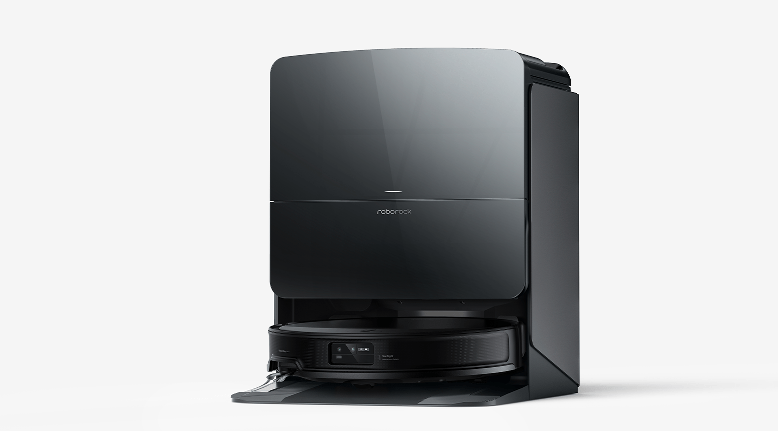 Aspirateur robot Roborock Saros 10R au design noir élégant.