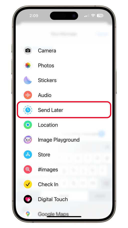 Un écran de téléphone affichant des options de messagerie avec u0027Envoyer plus tardu0027 en surbrillance.