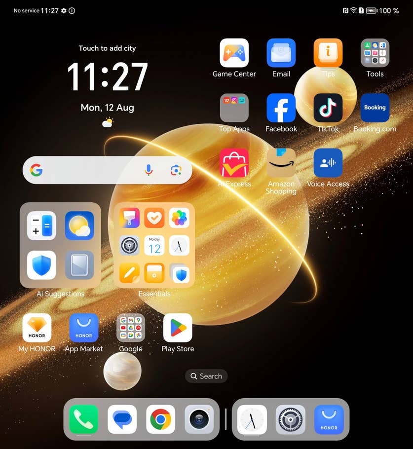 Capture du0027écran du Honor Magic V3 montrant lu0027écran du0027accueil étendu lorsque le smartphone est ouvert