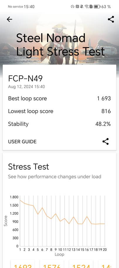 Capture du0027écran du Honor Magic V3 montrant le résultat du benchmark 3D Mark