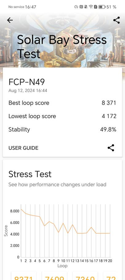 Capture du0027écran du Honor Magic V3 montrant le résultat du benchmark 3D Mark
