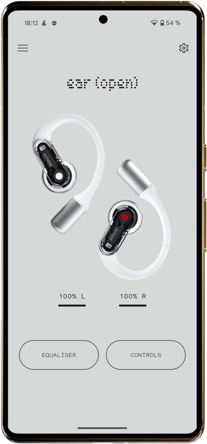 Lu0027application Nothing Ear Open avec des commandes du0027écouteurs et un égaliseur.