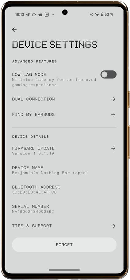 Les options pour le mode faible latence et mise à jour du firmware.