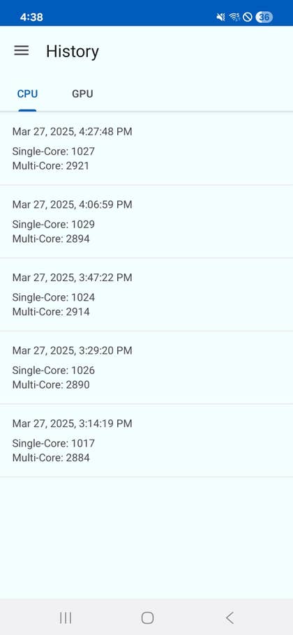Résultats des tests Geekbench pour le Samsung Galaxy A26 montrant les scores mono-core et multi-core du CPU.