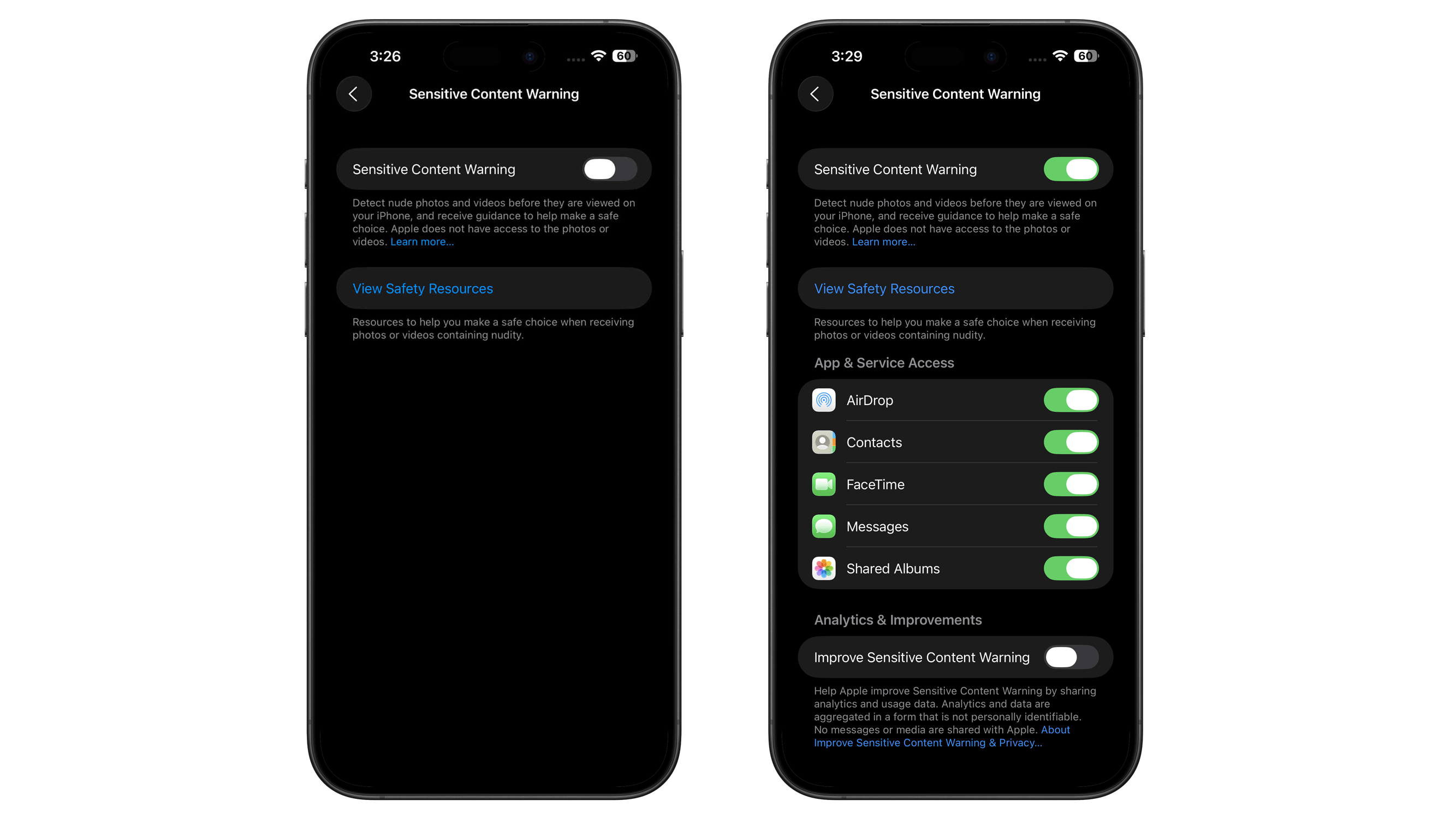 Paramètres iPhone affichant les options 