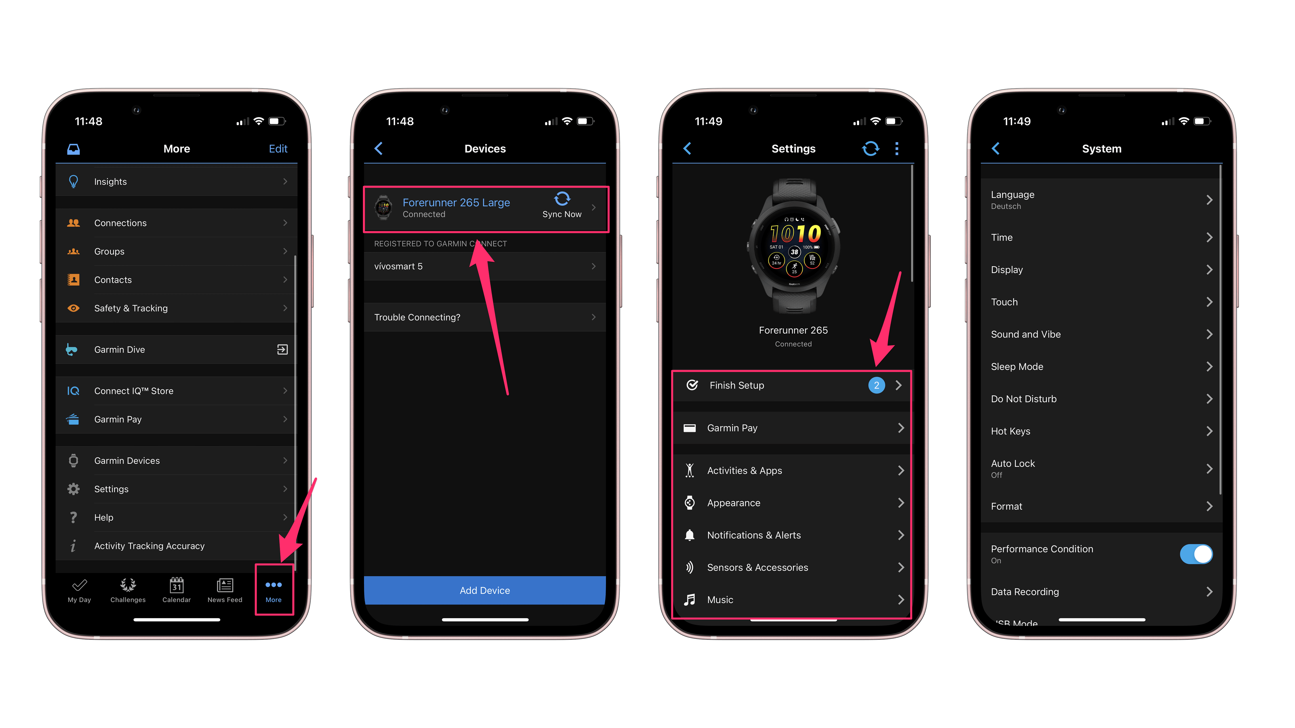 Captures d'écran application Garmin