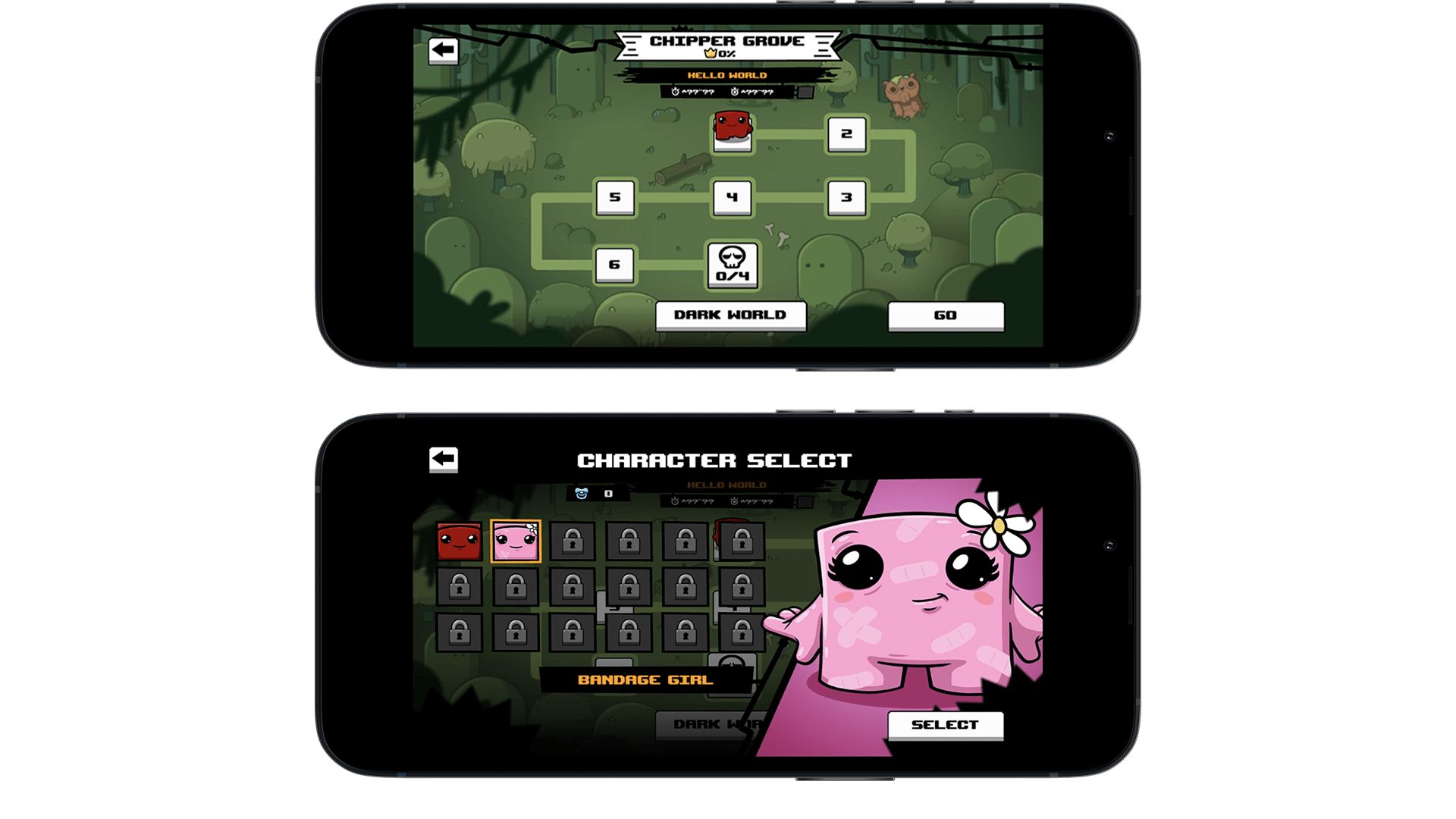 Super Meat Boy Forever Sélection des niveaux et des personnages