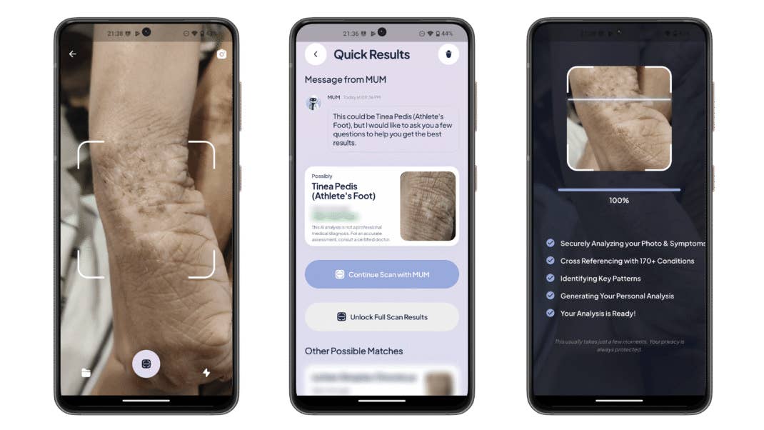 Trois écrans de smartphone affichant une application d